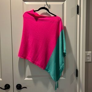 Lilly Pulitzer pink and turquoise one size sweater poncho with tassels